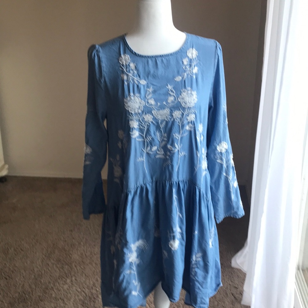 COPY - Chambray dress w/ floral embroidery